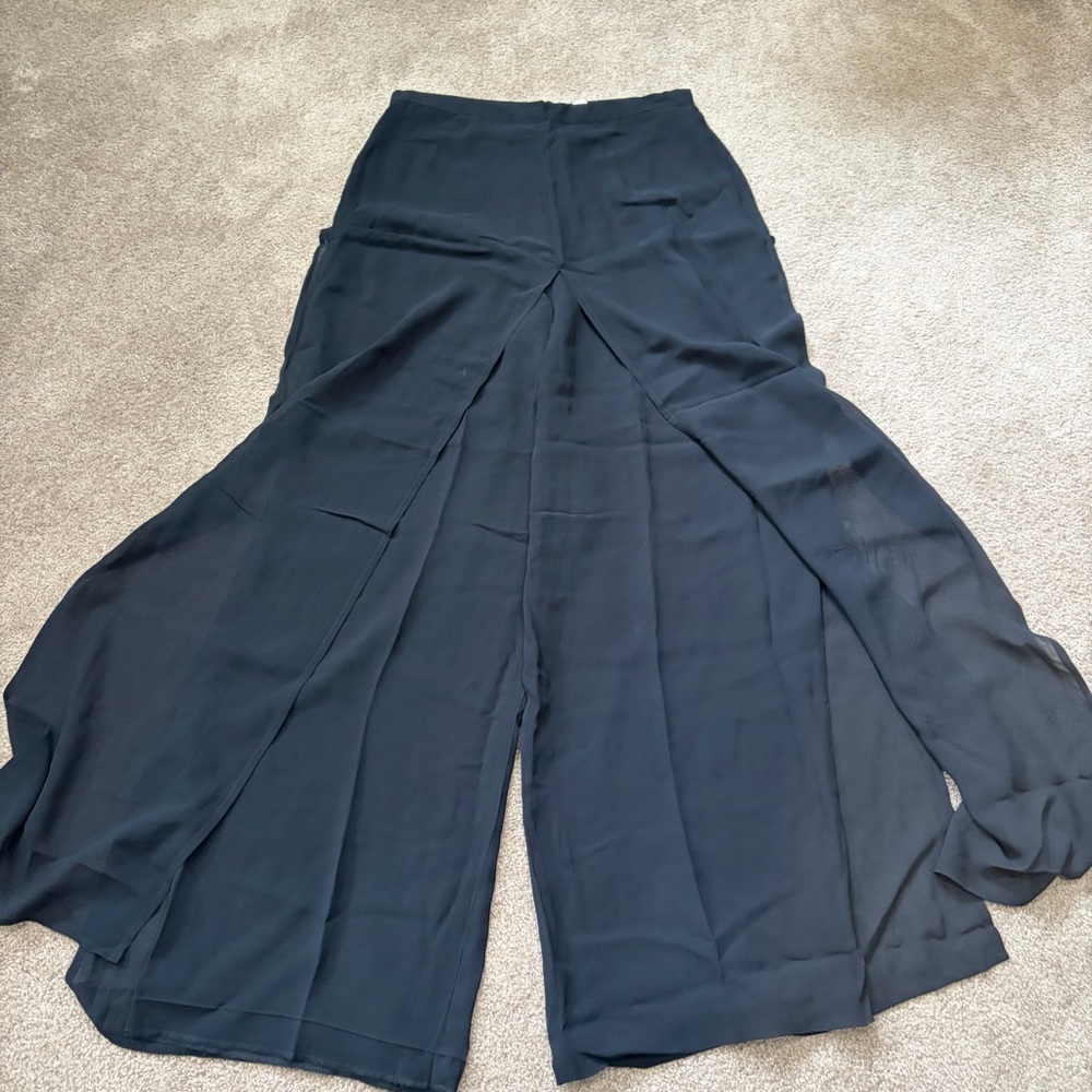 Women's Black Wide-Leg Split Palazzo Pants